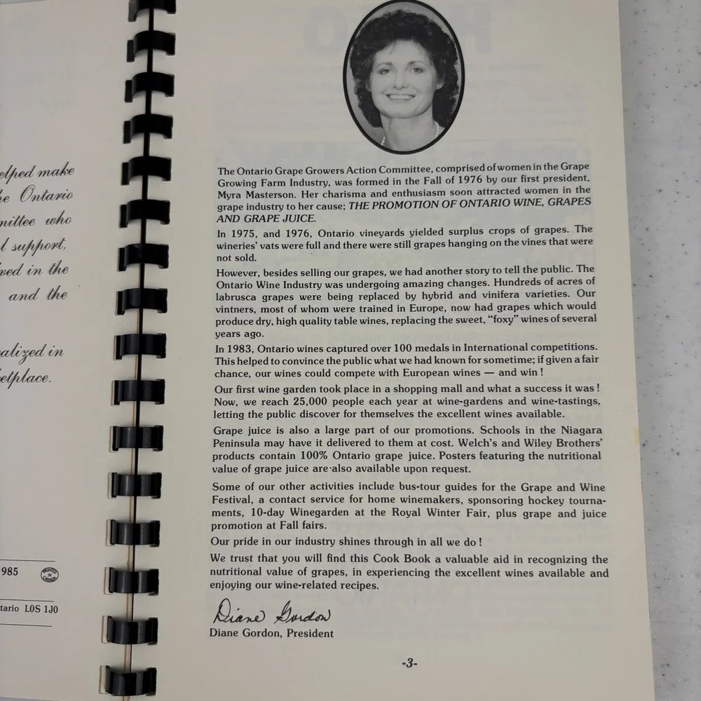 Experience‎ a Taste of Wine Grape & Wine Recipes Cookbook Ontario 1985 Vintage